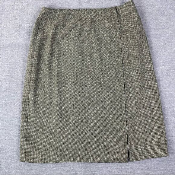 C’EST CITY Olive Green Tweed Silk Wool Blend Pencil Skirt Women’s Size 10 - Picture 2 of 8